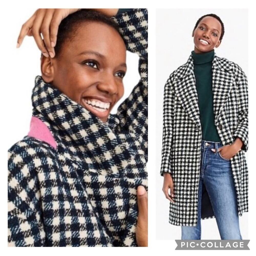 J.Crew Oversized Plaid Gingham Topcoat Coat Check Tweed Size 0